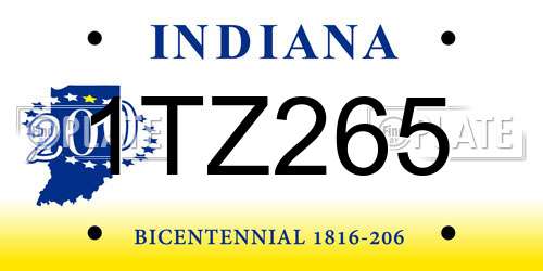 1TZ265 Indiana License Plate