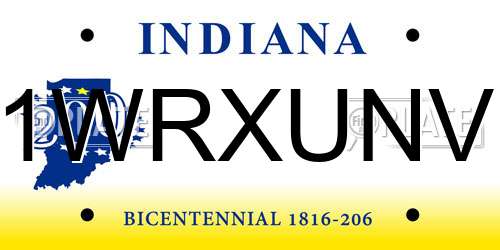 1WRXUNV Indiana License Plate