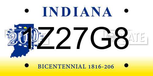 1Z27G8 Indiana License Plate