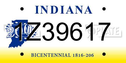 1Z39617 Indiana License Plate