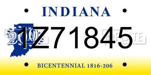 1Z71845 Indiana License Plate