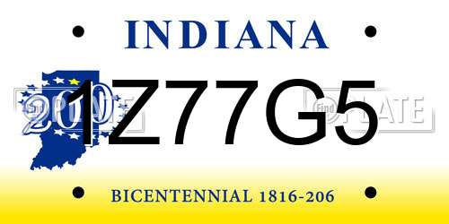 1Z77G5 Indiana License Plate