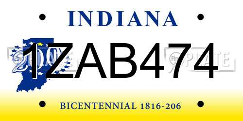 1ZAB474 Indiana License Plate