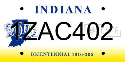 1ZAC402 Indiana License Plate