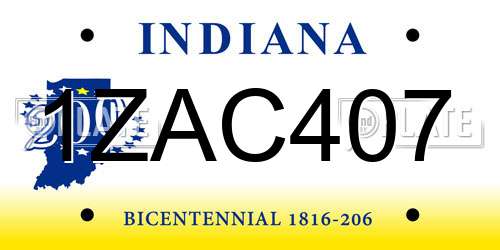 1ZAC407 Indiana License Plate