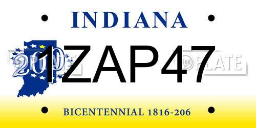 1ZAP47 Indiana License Plate