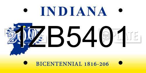 1ZB5401 Indiana License Plate