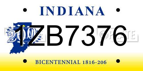 1ZB7376 Indiana License Plate