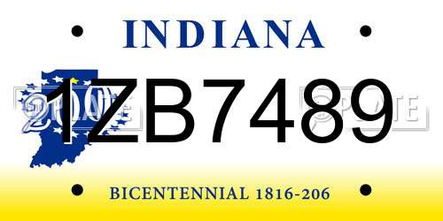 1ZB7489 Indiana License Plate