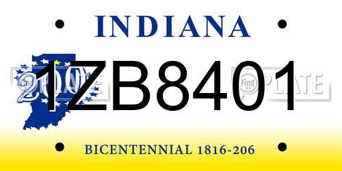 1ZB8401 Indiana License Plate