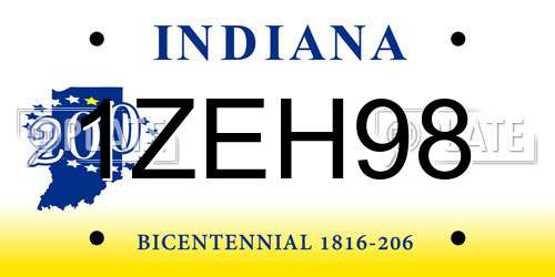 1ZEH98 Indiana License Plate