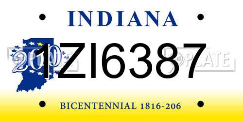 1ZI6387 Indiana License Plate