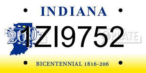 1ZI9752 Indiana License Plate