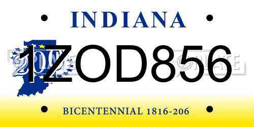 1ZOD856 Indiana License Plate