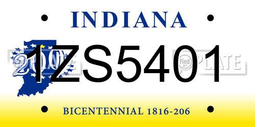 1ZS5401 Indiana License Plate