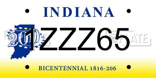 1ZZZ65 Indiana License Plate