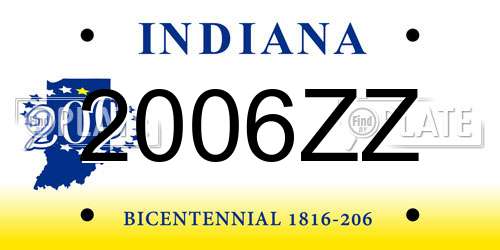 2006ZZ Indiana License Plate