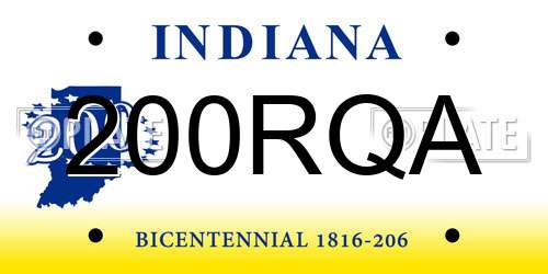 200RQA Indiana License Plate