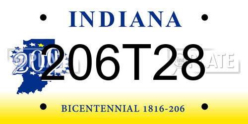 206T28 Indiana License Plate