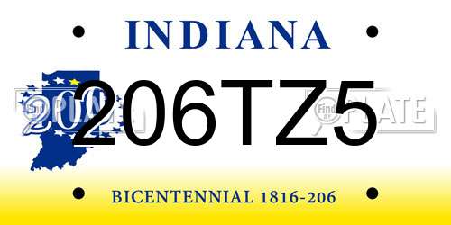 206TZ5 Indiana License Plate