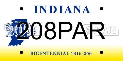208PAR Indiana License Plate