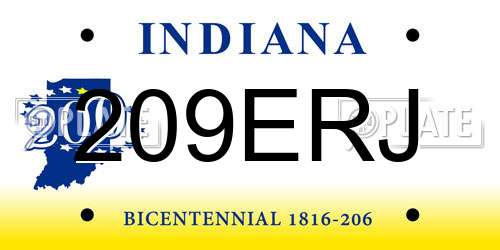 209ERJ Indiana License Plate
