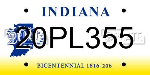 20PL355 Indiana License Plate