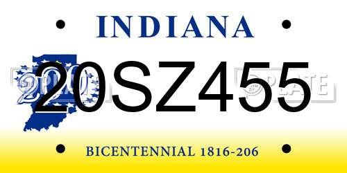 20SZ455 Indiana License Plate