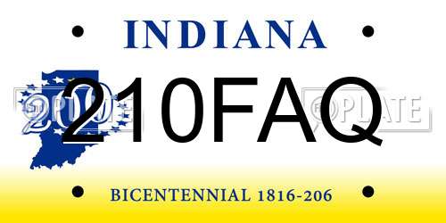 210FAQ Indiana License Plate