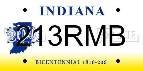 213RMB Indiana License Plate