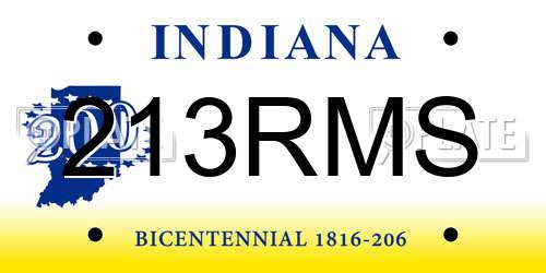 213RMS Indiana License Plate