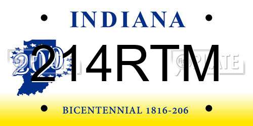 214RTM Indiana License Plate