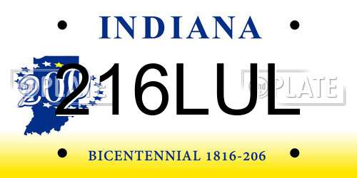 216LUL Indiana License Plate