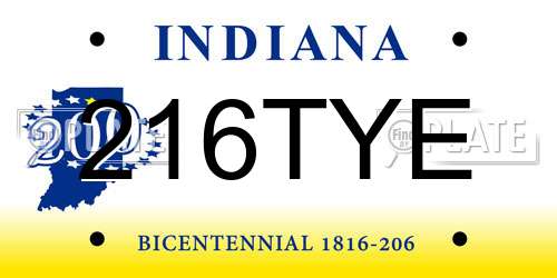 216TYE Indiana License Plate