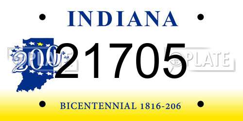 21705 Indiana License Plate