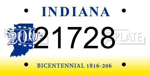 21728 Indiana License Plate