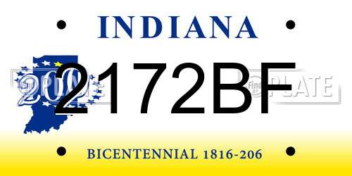 2172BF Indiana License Plate