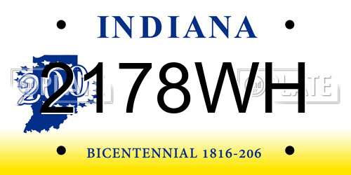 2178WH Indiana License Plate