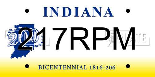 217RPM Indiana License Plate