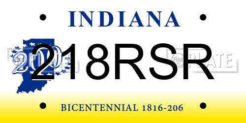 218RSR Indiana License Plate