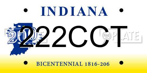 222CCT Indiana License Plate