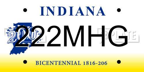 222MHG Indiana License Plate