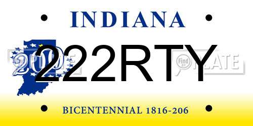 222RTY Indiana License Plate