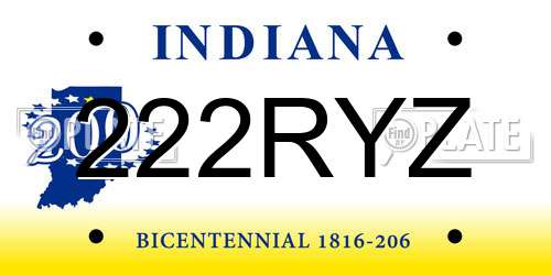 222RYZ Indiana License Plate