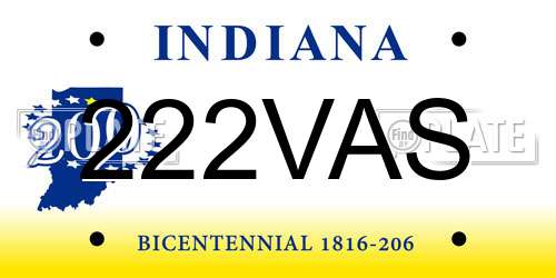 222VAS Indiana License Plate