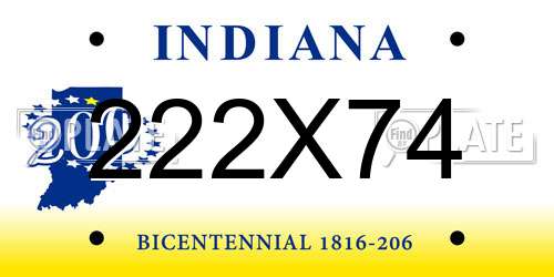 222X74 Indiana License Plate