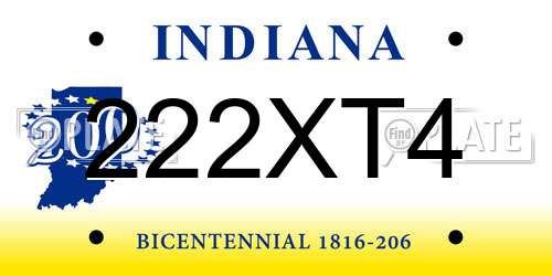 222XT4 Indiana License Plate
