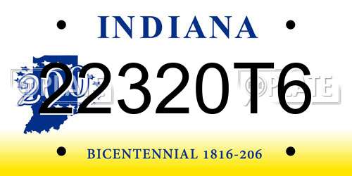 22320T6 Indiana License Plate