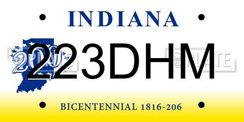 223DHM Indiana License Plate
