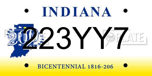 223YY7 Indiana License Plate